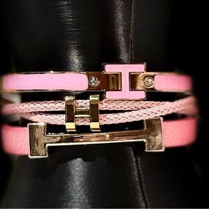 3 Pink and Gold Bracelet Set